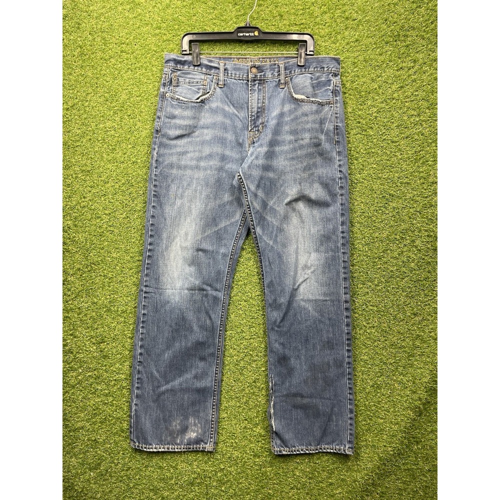 American Eagle Jeans Mens 36x34 Blue Low Loose Wide Leg 100% Cotton Cowboy Work